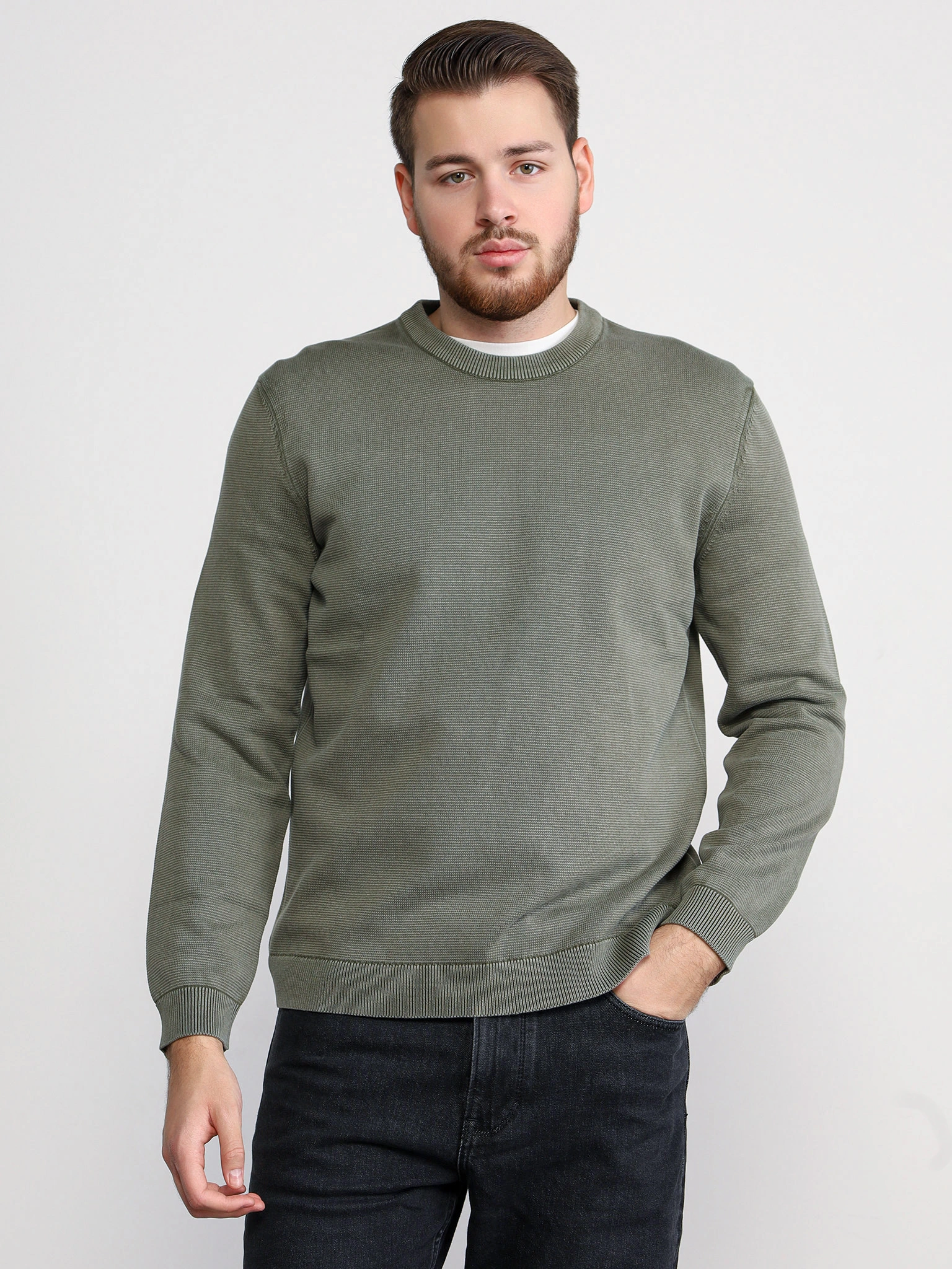 Пуловер цвета хаки из хлопка